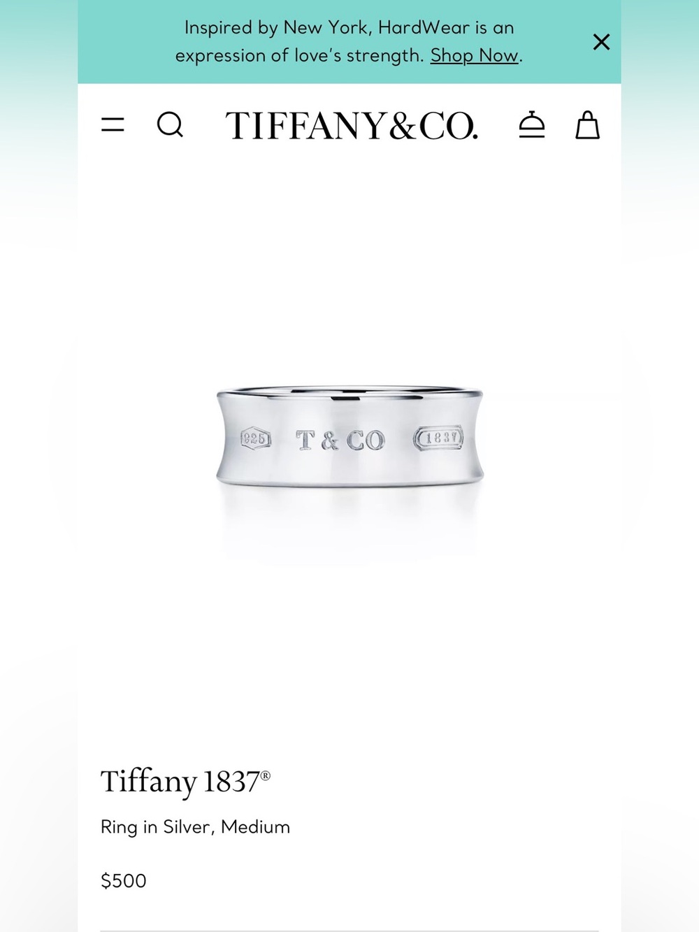 Authentic Vintage Tiffany & Co. 1837 Ring in Sterling Silver Medium Width Sz 5.5 - Picture 2 of 5